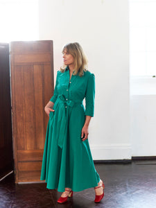 Shirt Dress in Jade Typewriter Cotton| Made in England | Justine Tabak