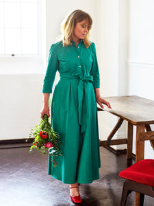 Shirt Dress in Jade Typewriter Cotton| Made in England | Justine Tabak