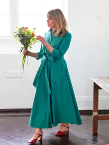 Shirt Dress in Jade Typewriter Cotton| Made in England | Justine Tabak