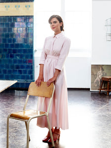 Swishy Shirt Dress in Soft Pink Cotton | Made in England | Justine Tabak