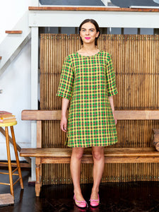 Mini T-Shirt Dress in Neon Tartan Irish Linen | Made in England | Justine Tabak