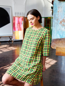 Mini T-Shirt Dress in Neon Tartan Irish Linen | Made in England | Justine Tabak