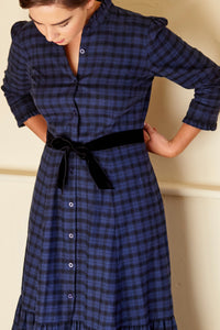 Saltaire Dress in Black and Blue Shadow Check