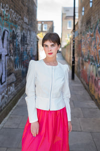 White Cotton Fitted Jacket with Zip | Made in England | Justine Tabak