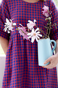 Lavenham Dress in Red and Blue Gingham Irish Linen