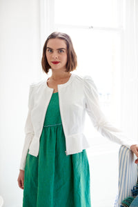 Short Sleeve Empire Line Dress in Green Linen | Made in England | Justine Tabak