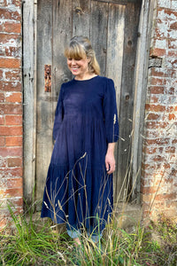 Mill Town Dress in Navy Corduroy