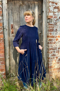 Mill Town Dress in Navy Corduroy