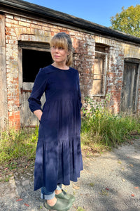 Mill Town Dress in Navy Corduroy