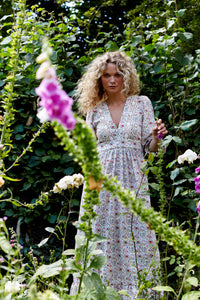 Floral Print Prairie Bohemian Dress with Nottingham Lace | Made in England | Justine Tabak