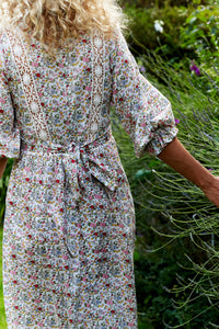 Floral Print Prairie Bohemian Dress with Nottingham Lace | Made in England | Justine Tabak