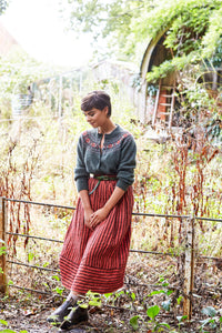 Bobbie Skirt in Cinnamon Striped Irish Linen