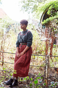 Bobbie Skirt in Cinnamon Striped Irish Linen