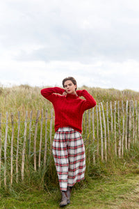 Bobbie Skirt in Cream Tartan Irish Linen