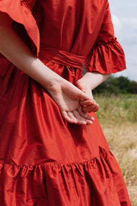 Red Silk Tiered Party Dress | Made in England | Justine Tabak