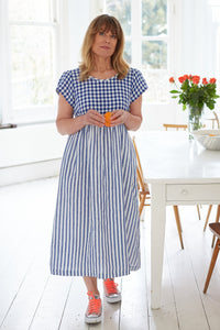 Short Sleeve Empire Line Striped Linen Dress | Made in England | Justine Tabak