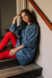 Midhurst Smock Dress in Denim Sprig Print