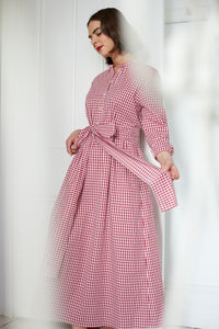 Red gingham cotton maxi dress | Made in England | Justine Tabak 