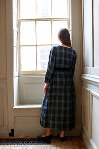 Black and green tartan linen easy fit dress. 