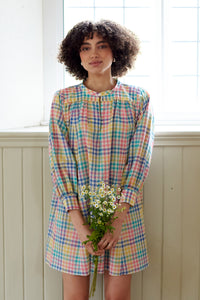Checked cotton mini dress / long shirt . Made in England 