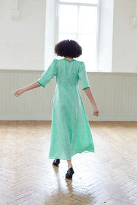 Green linen, short sleeve summer dress